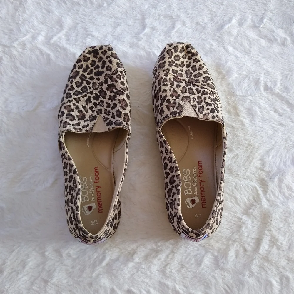 BOBS From Skechers Memory Foam Leopard Print Flats